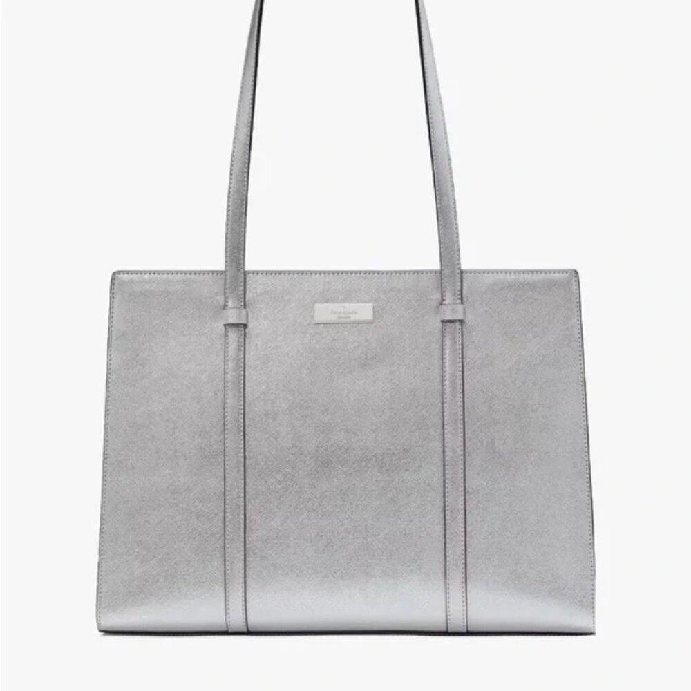 KATE SPADE-KENZIE METALLIC LARGE TOTE BAG NWT WITH DUSTY - Picture 8 of 11